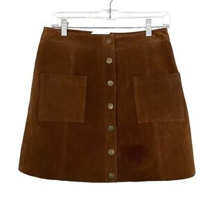 Tobi Tan Brown 100% Suede Leather A Line Mini Skirt NWT Large
